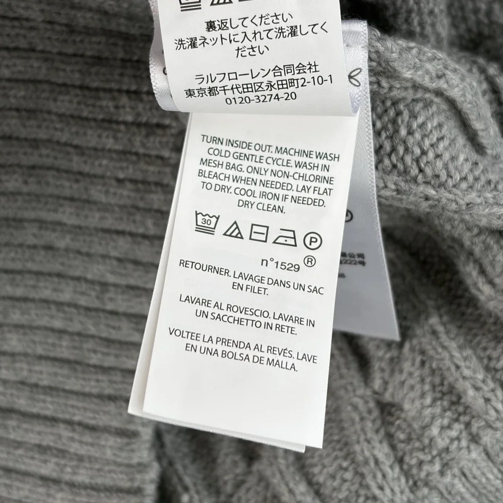 Polo Ralph Lauren Cable-Knit‎ Cotton Quarter-Zip Sweater in Grey Men Medium NWT